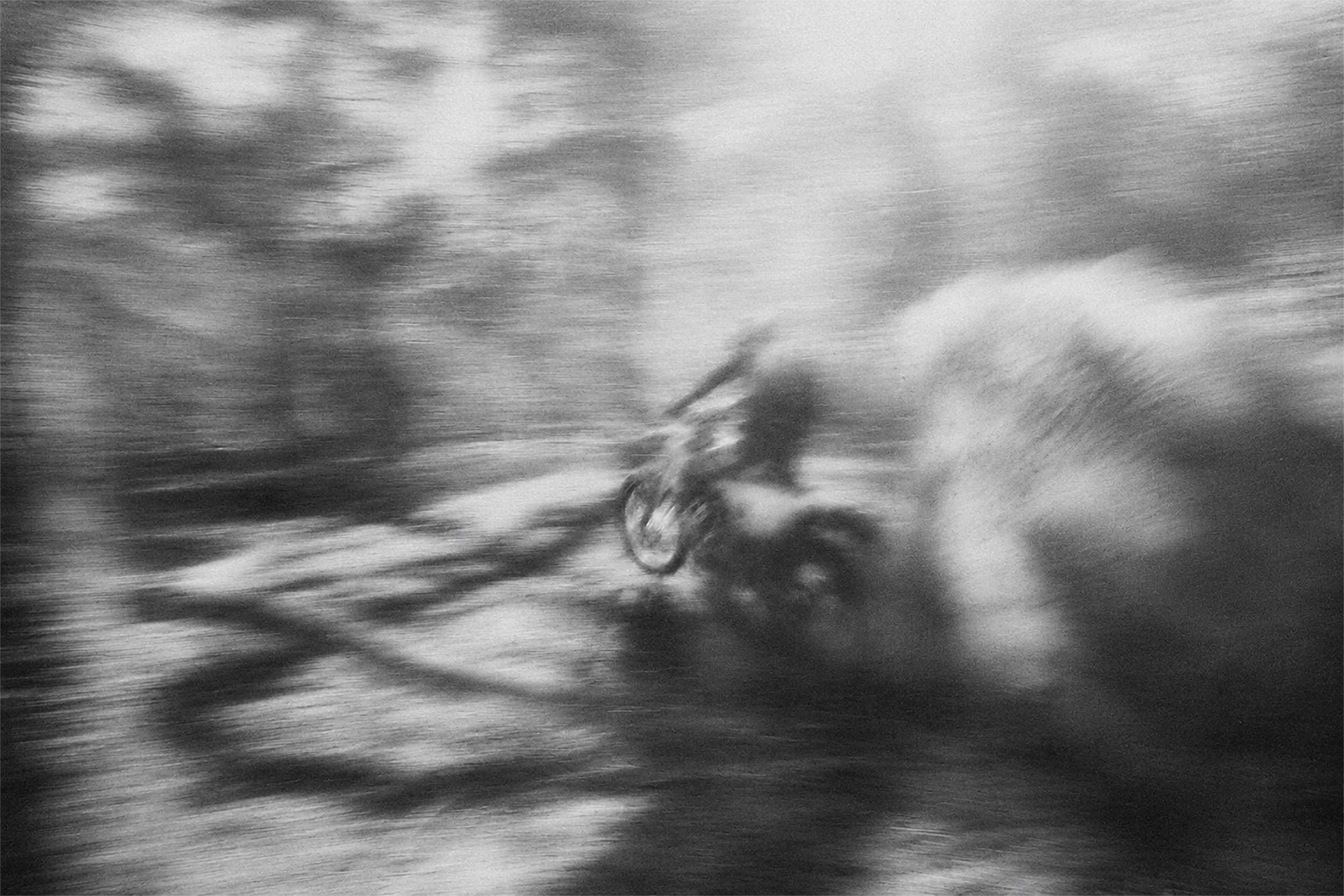 Rider in motion, motion-blurred